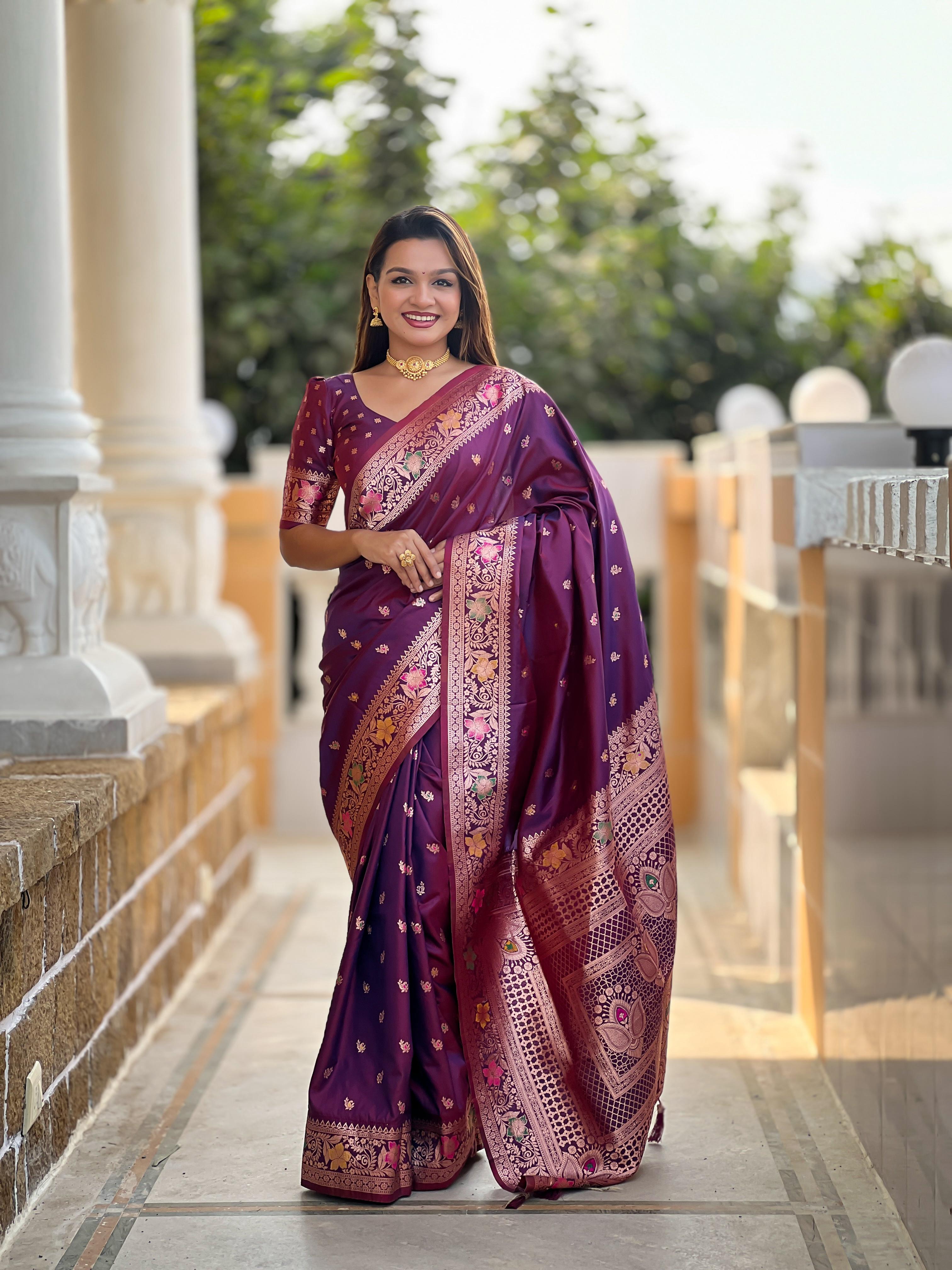 Zari weawing Rich meenakari pallu with Meenakari  weawing border & Tassels Banarasi Silk Saree